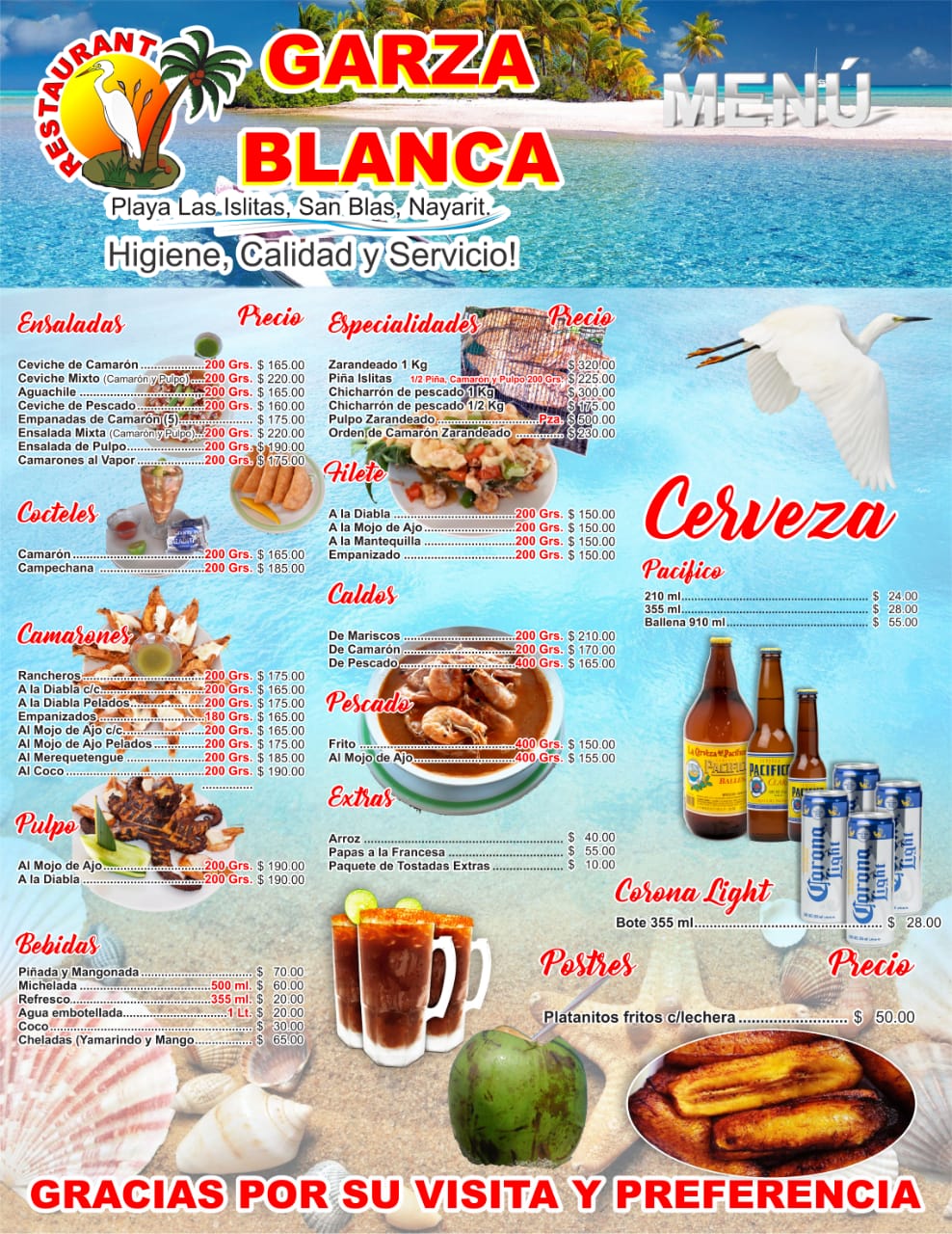 Carta de Restaurante GARZA BLANCA — página 1